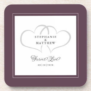Elegant Wedding Hearts Forever Love Moody Purple Coaster