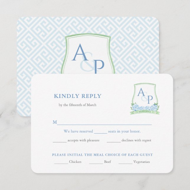 Elegant Wedding Hydrangea Crest Meal Choice Reply Enclosure Card (Front/Back)