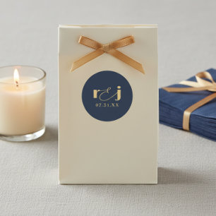 Elegant Wedding Initials Navy Blue Gold ID1312 Classic Round Sticker