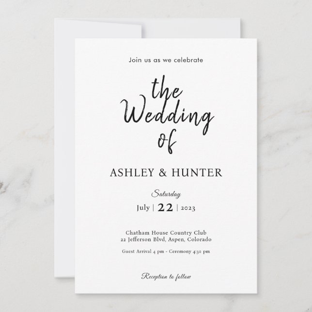 Elegant Wedding Invitation Black and White  (Front)