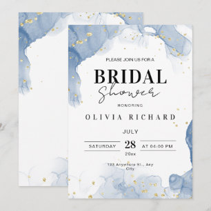 Elegant Wedding Invitation Blue and Gold Minimal