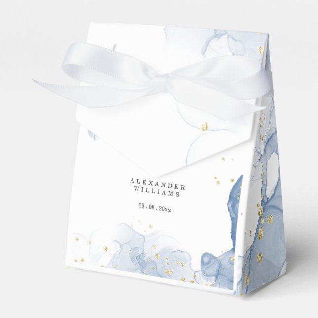 Elegant Wedding Invitation Blue and Gold Minimal Favor Box (Front Side)