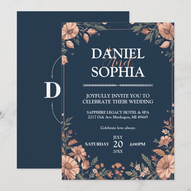 Elegant Wedding Invitation card (Front/Back)
