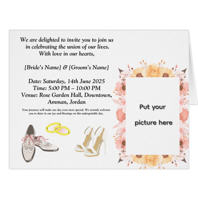 Elegant Wedding Invitation Card | Romantic Floral  (Front Horizontal)