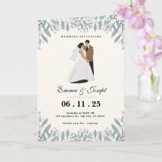 Elegant Wedding Invitation Card with Bride & Groom