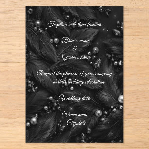 Elegant Wedding Invitation Feather Pearl Wedding