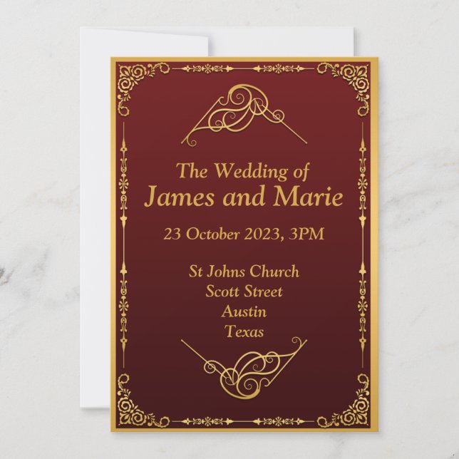 Elegant Wedding Invitation, gold scroll Invitation (Front)