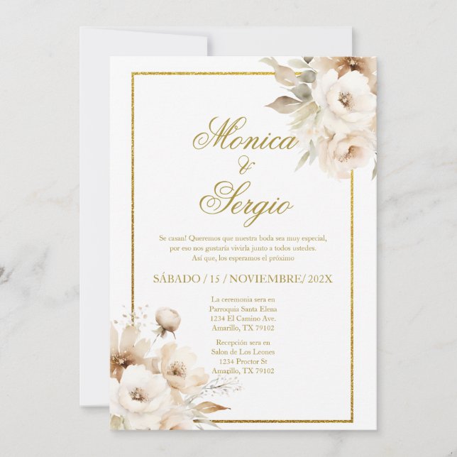 Elegant Wedding Invitation in Spanish (Front)