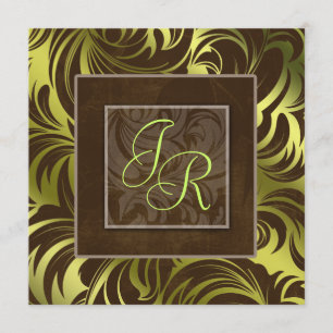 Elegant Wedding Invitation Leaf Floral Lime Brown