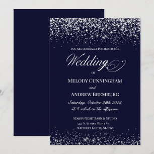 Elegant Wedding Invitation; Navy with Diamond Dust Invitation