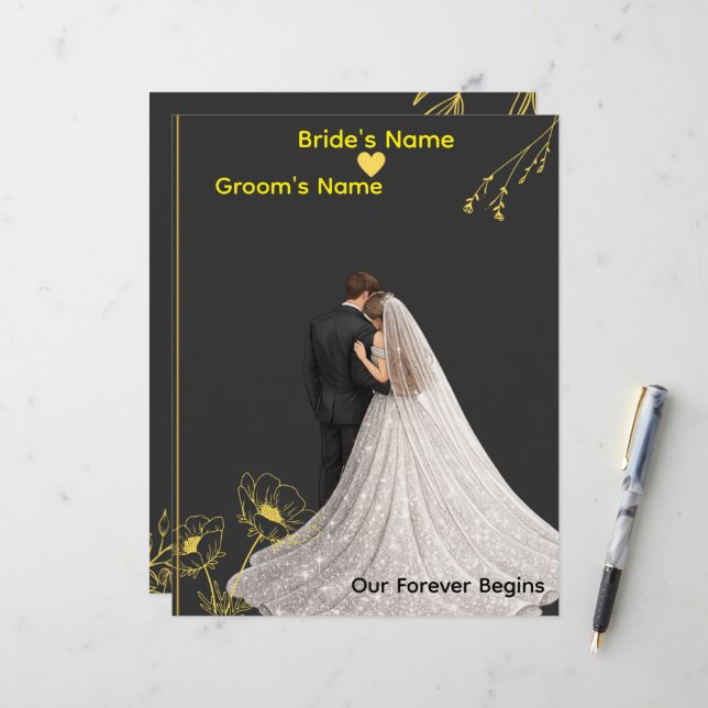 Elegant Wedding Invitation Template Letterhead (Front/Back In Situ)