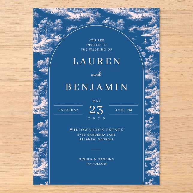 Elegant Wedding Invitation with Blue Floral Design (Front)