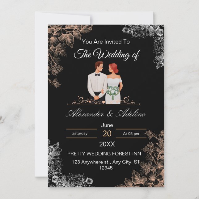 Elegant Wedding Invitation with Dark Floral  (Devant)