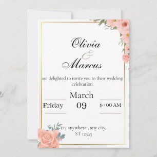 Elegant wedding invitation with  gold frame 
