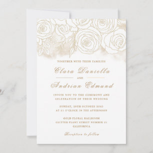 Elegant Wedding Invitation with Gold Roses