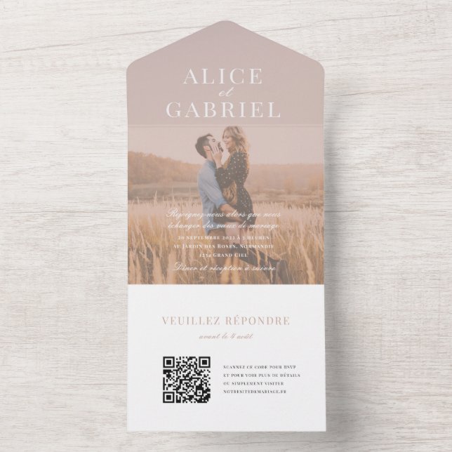Elegant wedding invitation with photo and code (Inside)