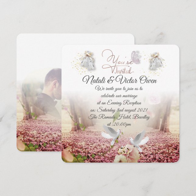 elegant wedding invitation with pigeons (Front/Back)