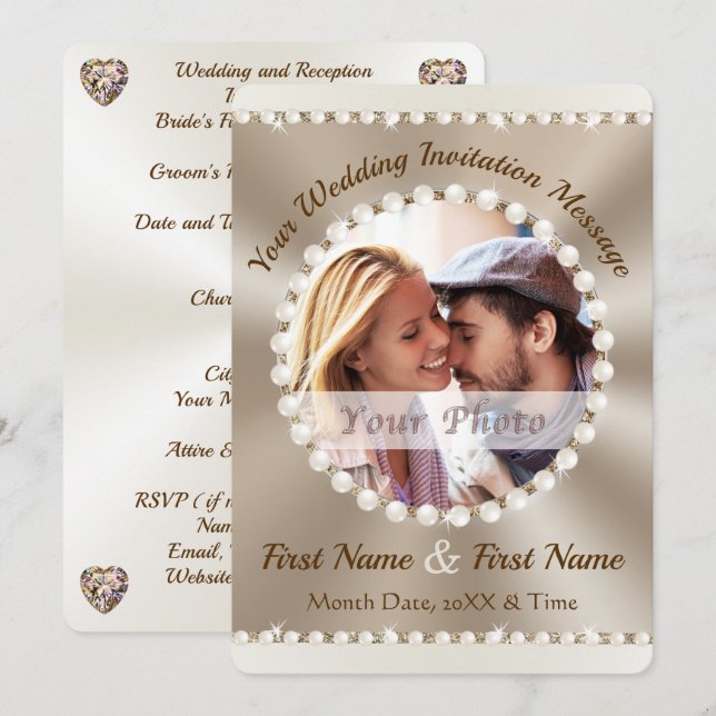 Elegant Wedding Invitations with Photo, or Delete (Front/Back)