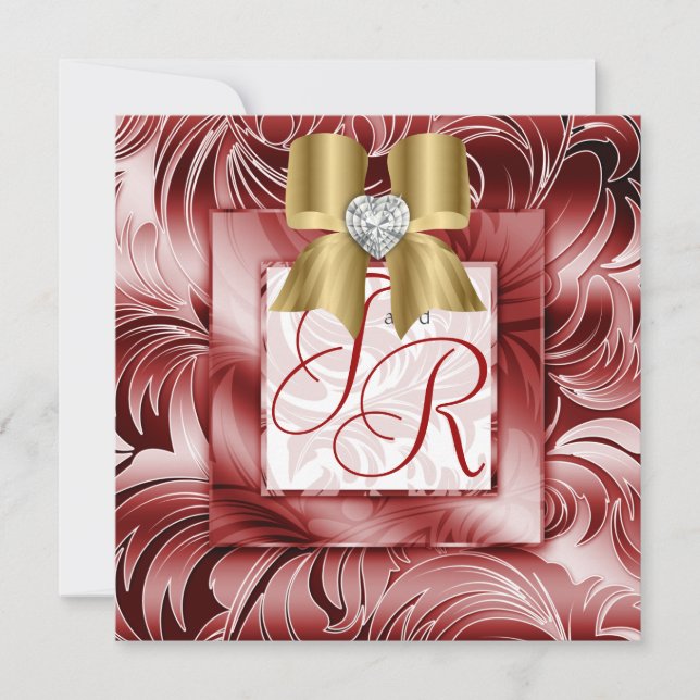 Elegant Wedding Invite Leaf Floral Silver Red Xmas (Front)