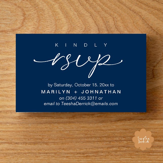 Elegant Wedding Invites RSVP via Phone or Email (Elegant Wedding Invites RSVP via Phone or Email Card in navy blue)