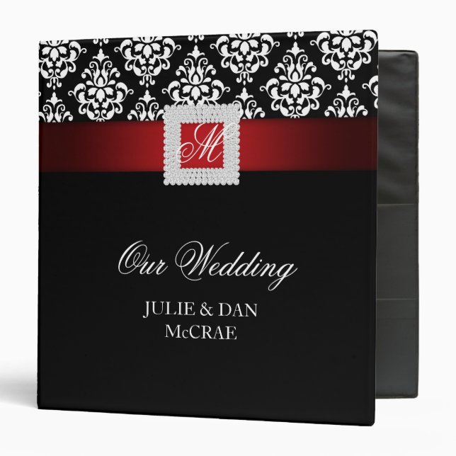 Elegant Wedding Jewels Red Black White Binder (Front/Inside)