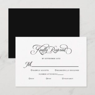 Elegant Wedding Kindly Respond Calligraphy Black RSVP Card