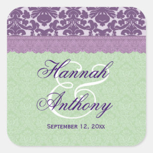 Elegant Wedding Label PURPLE and MINT Damask V02