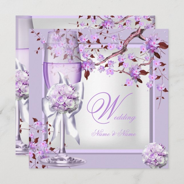 Elegant Wedding Lavender Purple Lilac 4b Invitation (Front/Back)