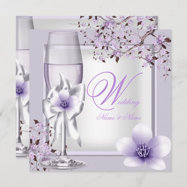 Elegant Wedding Lavender Purple Lilac 6 Invitation (Front/Back)