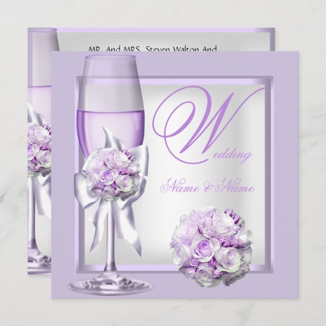 Elegant Wedding Lavender Purple Lilac Champagne 3 Invitation (Front/Back)
