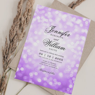 Elegant Wedding Lights Vintage Purple QR RSVP Invitation