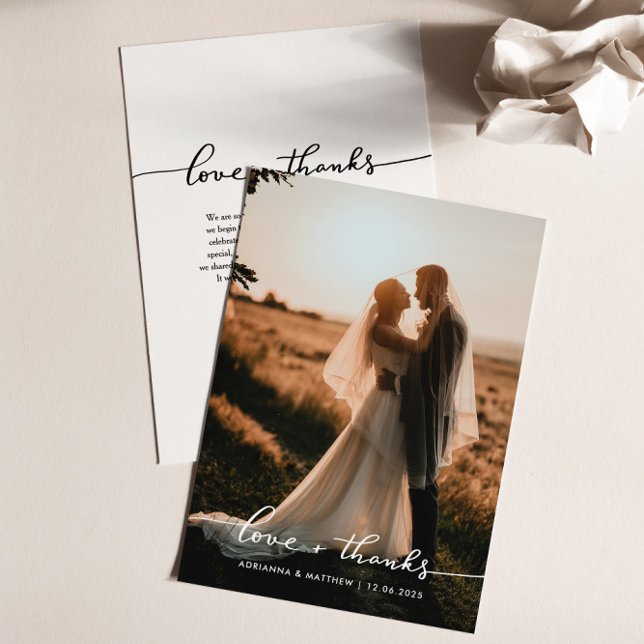 Elegant Wedding Love And Thanks Script | Photo Thank You Card (Creator Uploaded)
