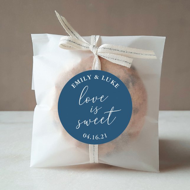 Elegant Wedding Love is Sweet Wedding Favour Classic Round Sticker (Creator Uploaded)