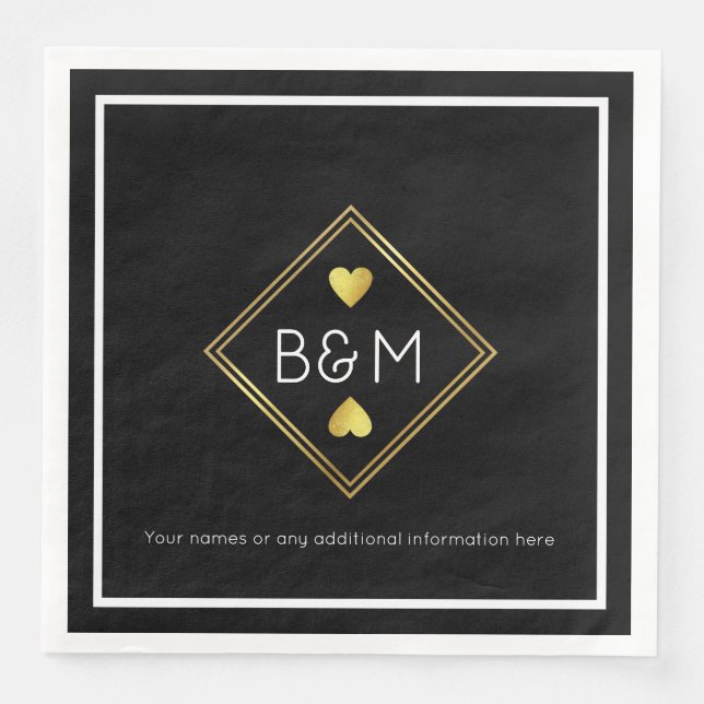 Elegant Wedding Love Monogram Black Napkin (Front)