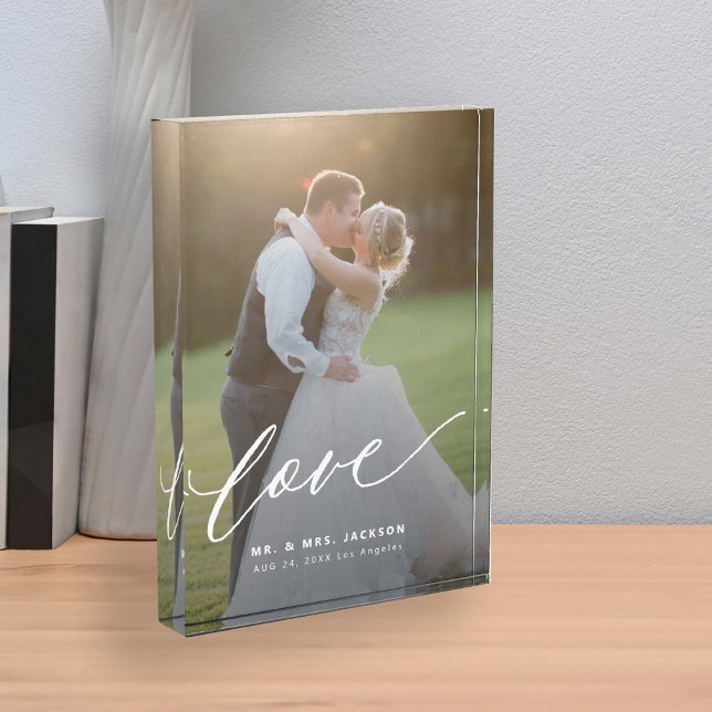Elegant wedding love script mr and mrs custom photo block (Creator Uploaded)