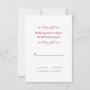 Elegant Wedding Magenta Red White Classic Formal RSVP Card
