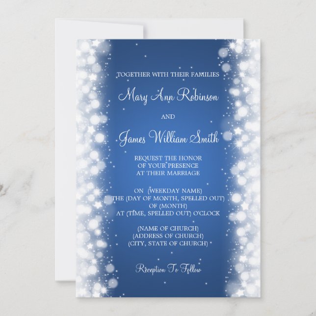 Elegant Wedding Magic Sparkle Blue Invitation (Front)