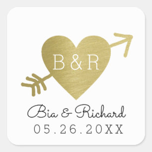 elegant wedding mailing with heart & couple names  square sticker