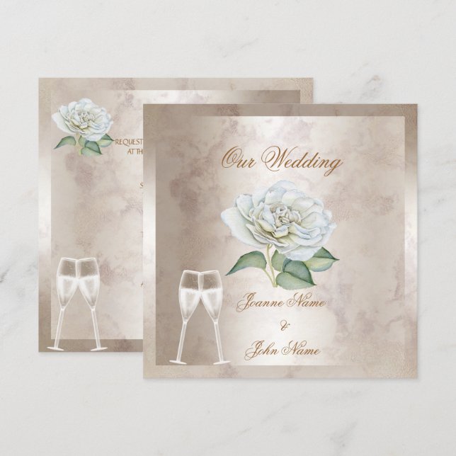 Elegant Wedding Marble Rose Cream White Champagne Invitation (Front/Back)