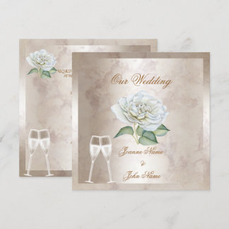 Elegant Wedding Marble Rose Cream White Champagne Invitation