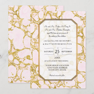 Elegant Wedding Marbled Marble Paper Rose Gold Invitation