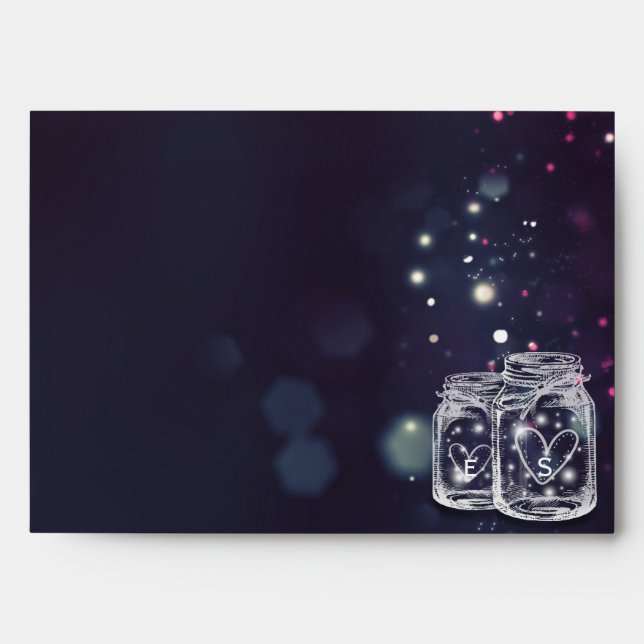 Elegant Wedding Mason Jar Purple Sparkle Lights Envelopes (Front)