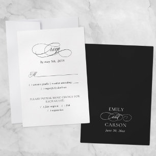 Elegant Wedding Meal Choice Black & White  RSVP Card