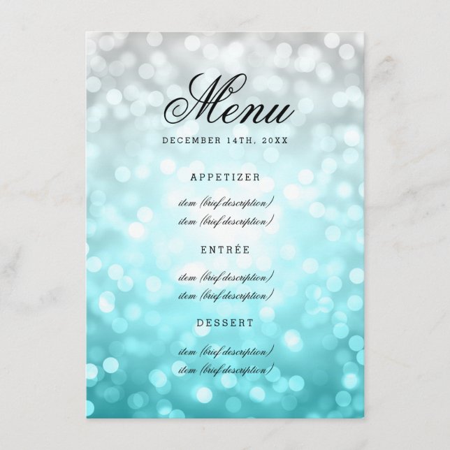 Elegant Wedding Menu Beach Ombre Glitter Lights (Front)