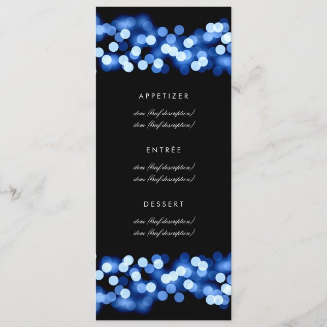 Elegant Wedding Menu Blue Hollywood Glam (Front)