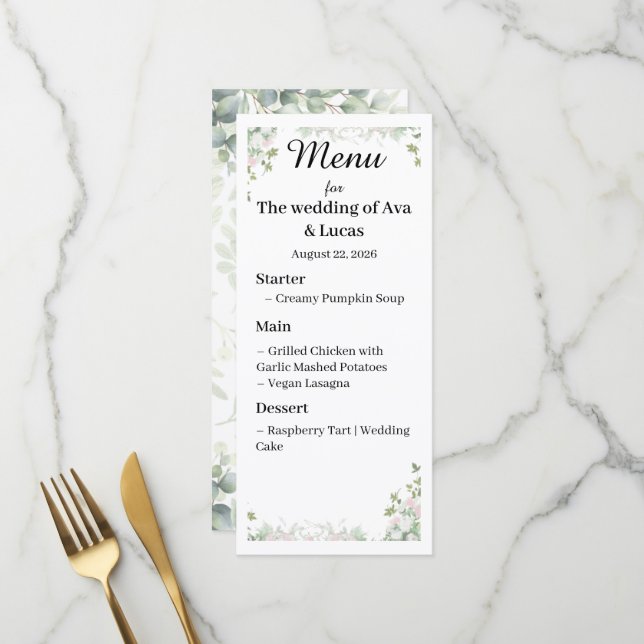 Elegant Wedding Menu Card | Custom Wedding Station (Front/Back In Situ)