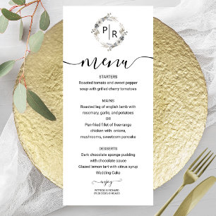 Elegant Wedding Menu Floral Monogram Card