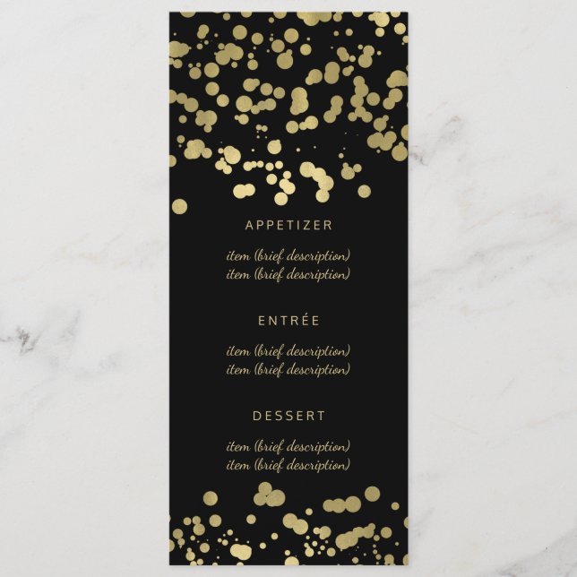 Elegant Wedding Menu Gold Foil Confetti (Front)