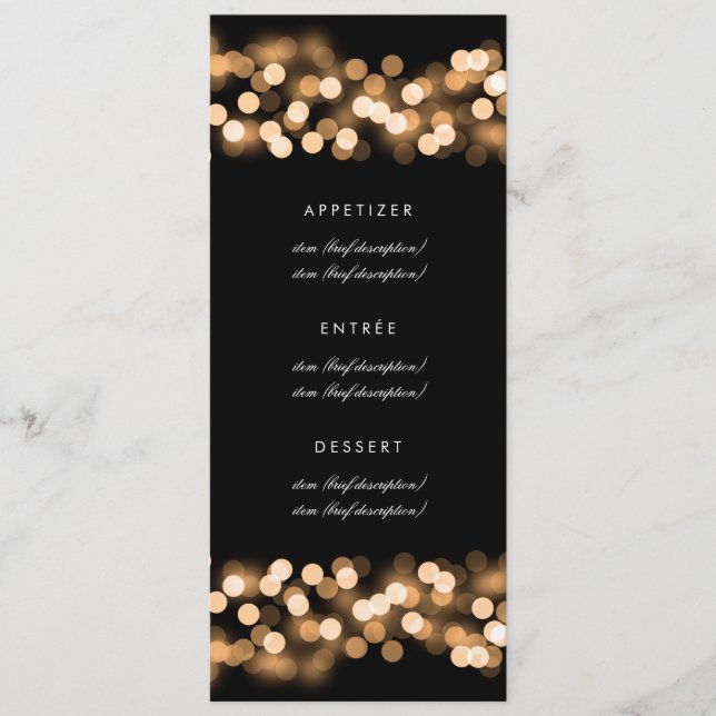 Elegant Wedding Menu Gold Hollywood Glam (Front)