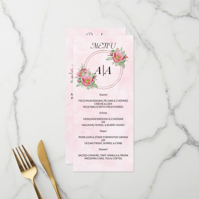 Elegant WEDDING MENU. Menu (Front/Back In Situ)